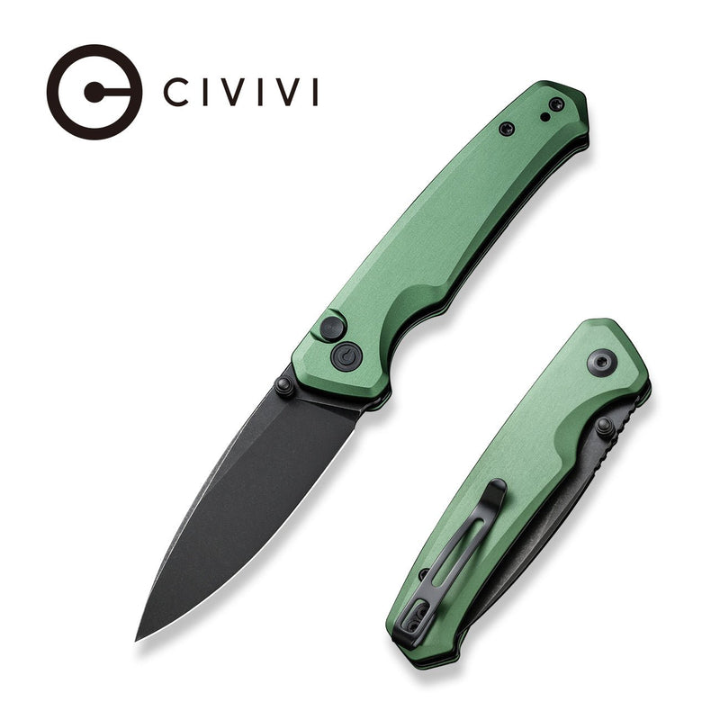 CIVIVI Altus Button Lock Knife Green Aluminum Handle (2.97" Black Stonewashed Nitro-V Blade) C20076-5 | CIVIVI