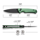 CIVIVI Altus Button Lock & Thumb Stud Knife Green Aluminum Handle (2.97" Black Stonewashed Nitro-V Blade) C20076-5