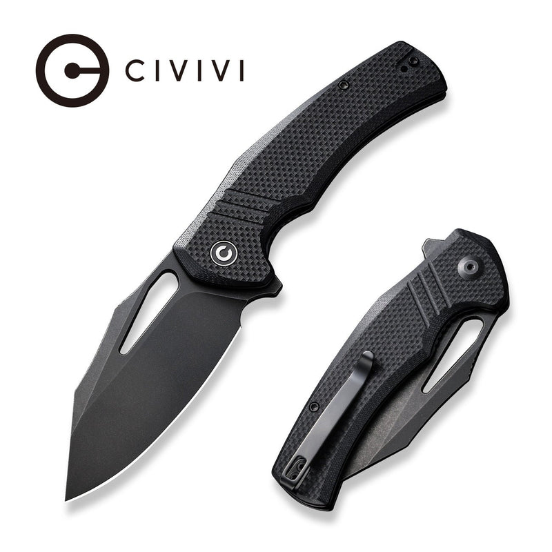 CIVIVI BullTusk Flipper & Thumb Hole Knife Black Coarse G10 Handle (3.48" Black Stonewashed 14C28N Blade) C23017-1