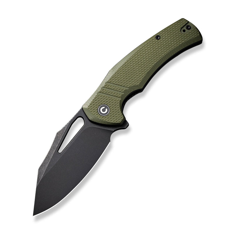 CIVIVI BullTusk Flipper & Thumb Hole Knife OD Green Coarse G10 Handle (3.48" Black Stonewashed 14C28N Blade) C23017-2