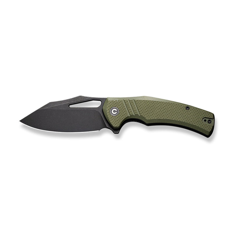 CIVIVI BullTusk Flipper & Thumb Hole Knife OD Green Coarse G10 Handle (3.48" Black Stonewashed 14C28N Blade) C23017-2