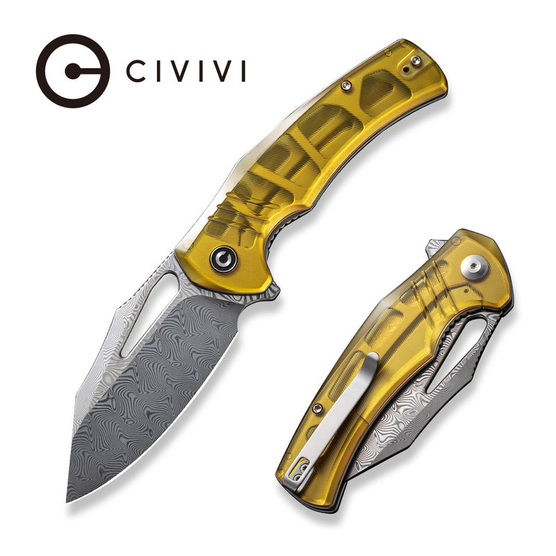 CIVIVI BullTusk Flipper & Thumb Hole Knife Polished Ultem Handle (3.48" Damascus Blade) C23017-DS1