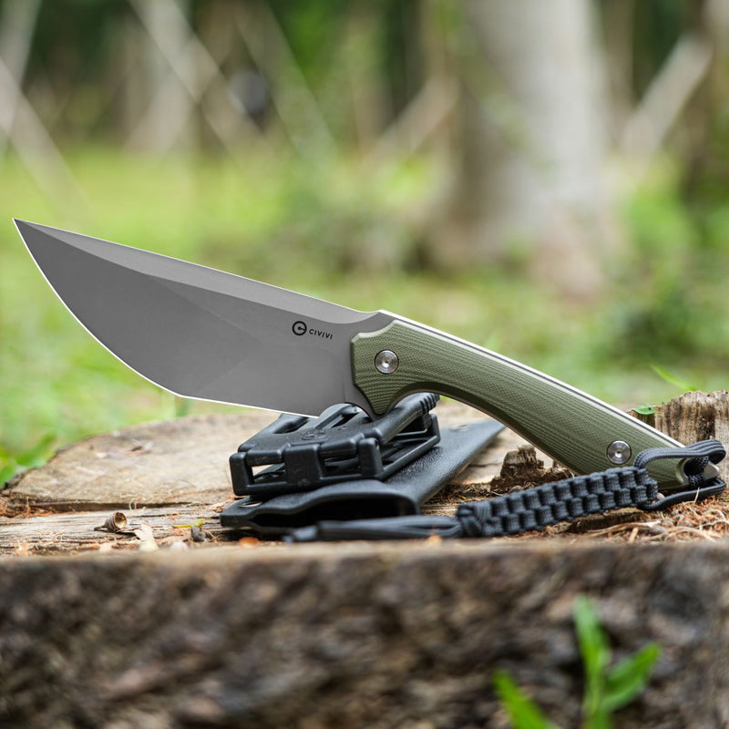 CIVIVI Concept 22 Fixed Blade Knife OD Green G10 Handle (4.8" Silver Bead Blasted D2 Blade) C21047-2