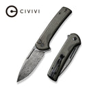 CIVIVI Conspirator Flipper And Button Lock Knife Micarta Handle (3.48" Damascus Blade) C21006-DS1