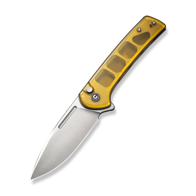 CIVIVI Conspirator Flipper & Button Lock Knife Polished Ultem Handle (3.48" Satin Finished Nitro-V Blade) C21006-5