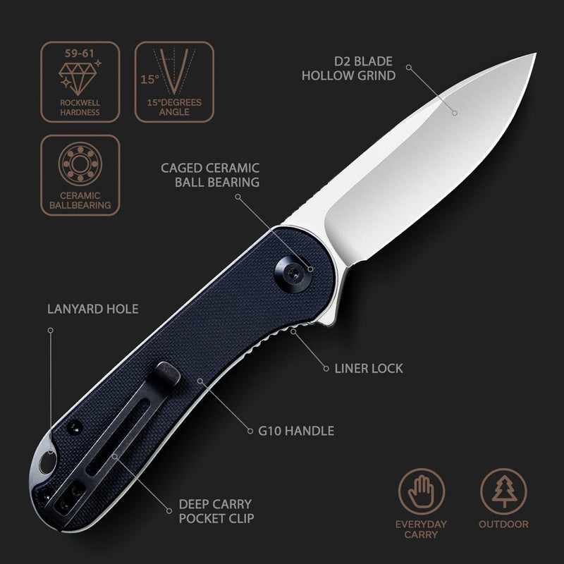 CIVIVI Elementum Flipper Knife G10 Handle (2.96" D2 Blade) C907A