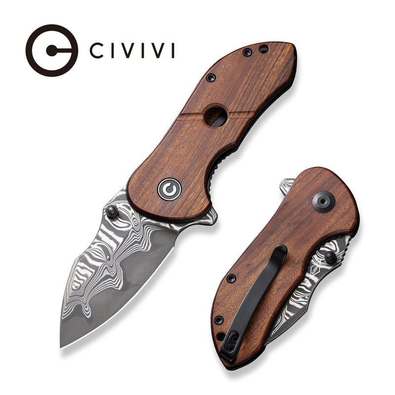 CIVIVI Gordo Flipper Knife Guibourtia Wood Handle (2.51" Damascus Blade) C22018C-DS1