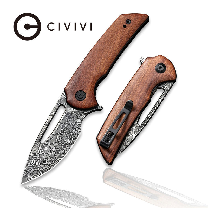 CIVIVI Odium Flipper Knife Wood Handle (2.65" Damascus Blade) C2010DS-1