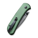 CIVIVI Qubit Button Lock Knife Green Aluminum Handle (2.98" Black Hand Rubbed Damascus Blade) C22030E-DS1