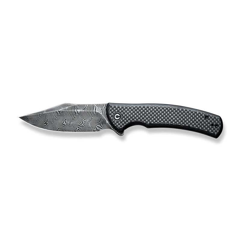 CIVIVI Sinisys Flipper Knife Carbon Fiber Overlay On G10 With Stainless Steel Lock Side Handle (3.7" Damascus Blade) C20039-DS1