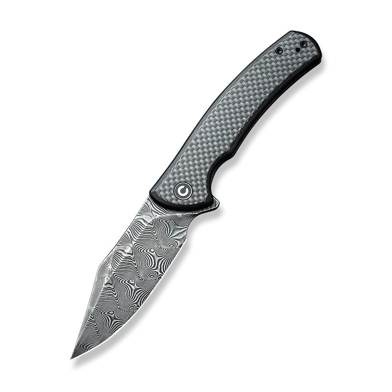 CIVIVI Sinisys Flipper Knife Carbon Fiber Overlay On G10 With Stainless Steel Lock Side Handle (3.7" Damascus Blade) C20039-DS1