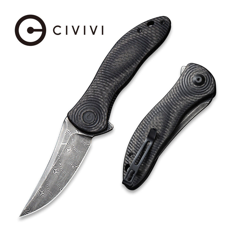 CIVIVI Synergy3 Flipper Knife G10 With Carbon Fiber Handle (3.24" Damascus Blade) C20075A-DS1