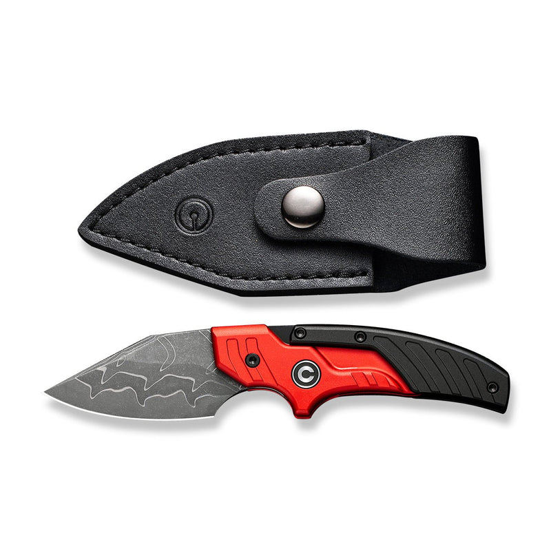 CIVIVI Typhoeus Adjustable Fixed Blade Knife Red And Black Aluminum Handle (2.27" Damascus Blade) C21036-DS1