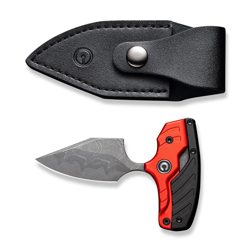 CIVIVI Typhoeus Adjustable Fixed Blade Knife Red And Black Aluminum Handle (2.27" Damascus Blade) C21036-DS1