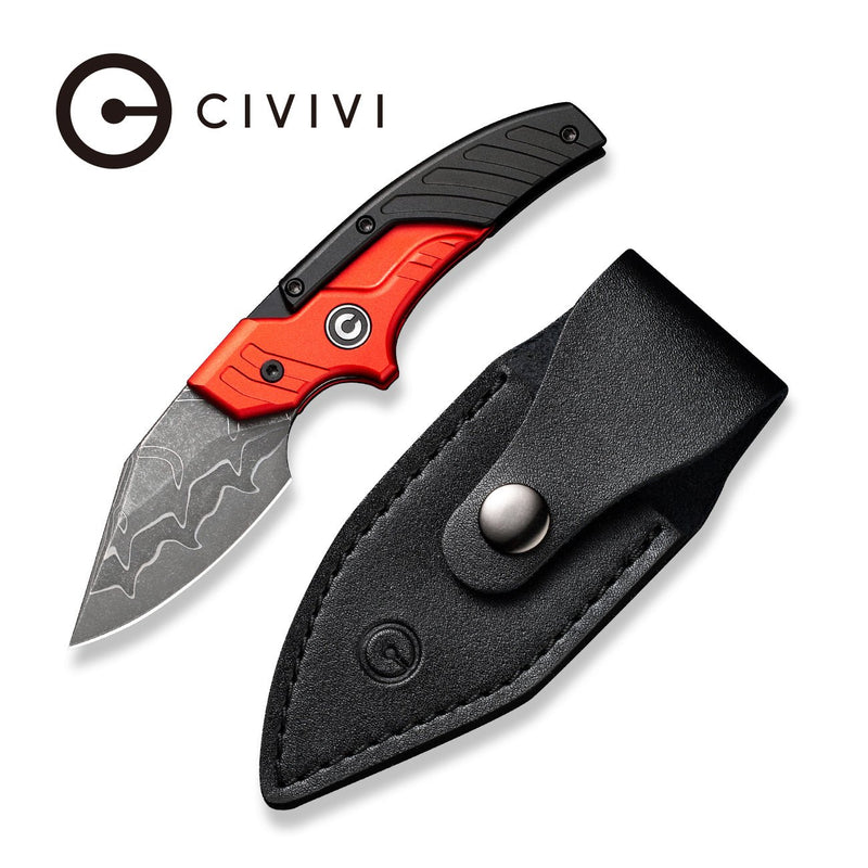 CIVIVI Typhoeus Adjustable Fixed Blade Knife Red And Black Aluminum Handle (2.27" Damascus Blade) C21036-DS1