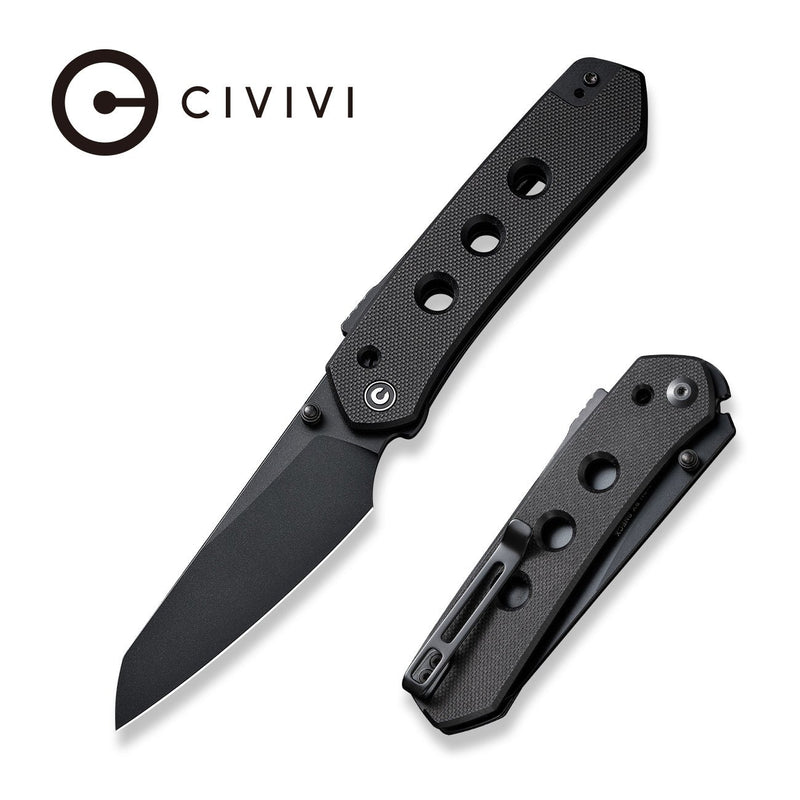 CIVIVI Vision FG Thumb Stud Knife Black G10 Handle (3.54" Black Nitro-V Blade) C22036-1