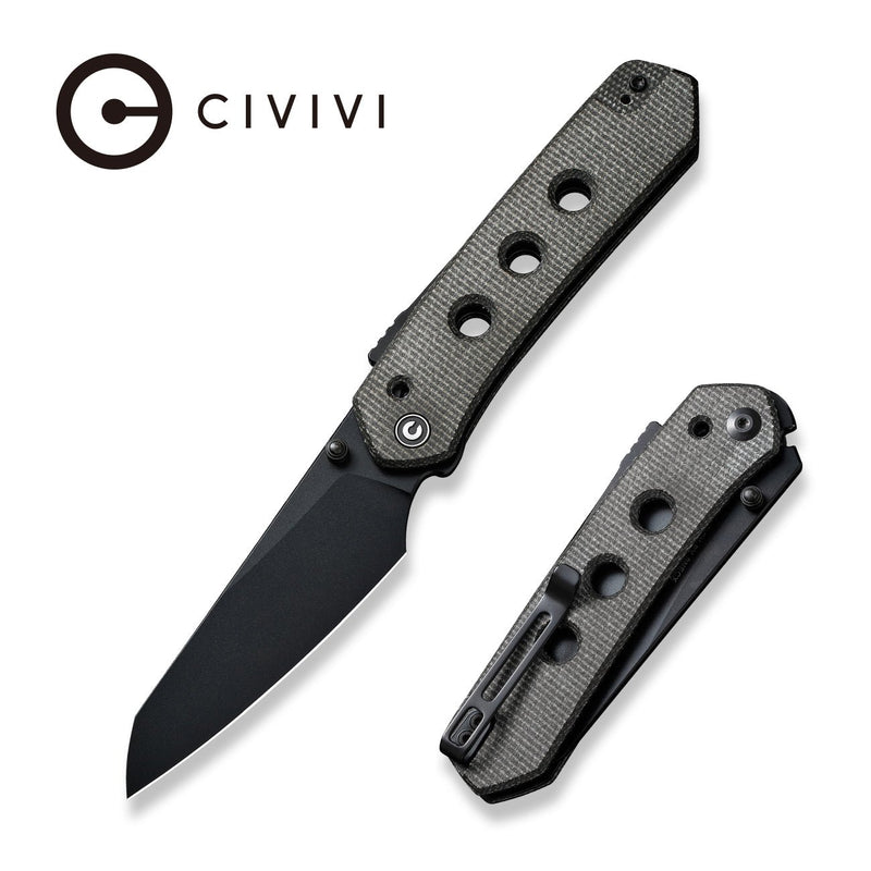 CIVIVI Vision FG Thumb Stud Knife Dark Green Canvas Micarta Handle (3.54" Black Nitro-V Blade) C22036-3